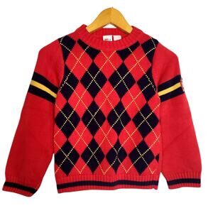 Vintage UR it Boy's Quality Knit Argyle Sweater Red/ Blue Yellow Accents Size 7